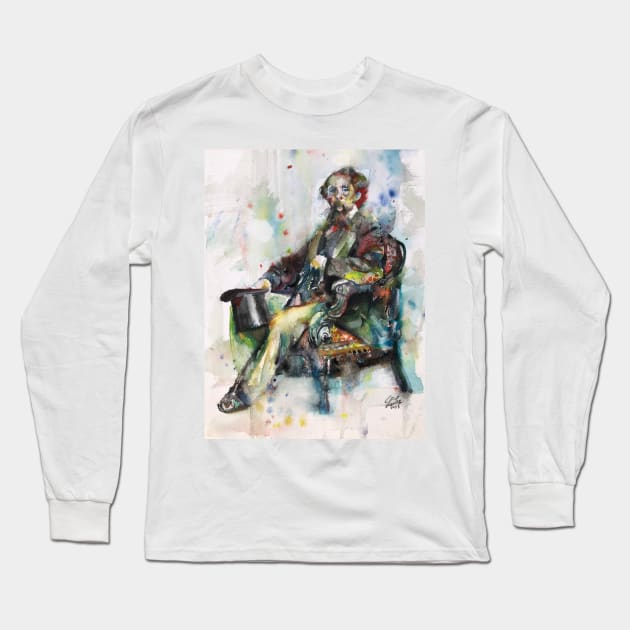 CHARLES DICKENS - watercolor portrait .8 Long Sleeve T-Shirt by lautir